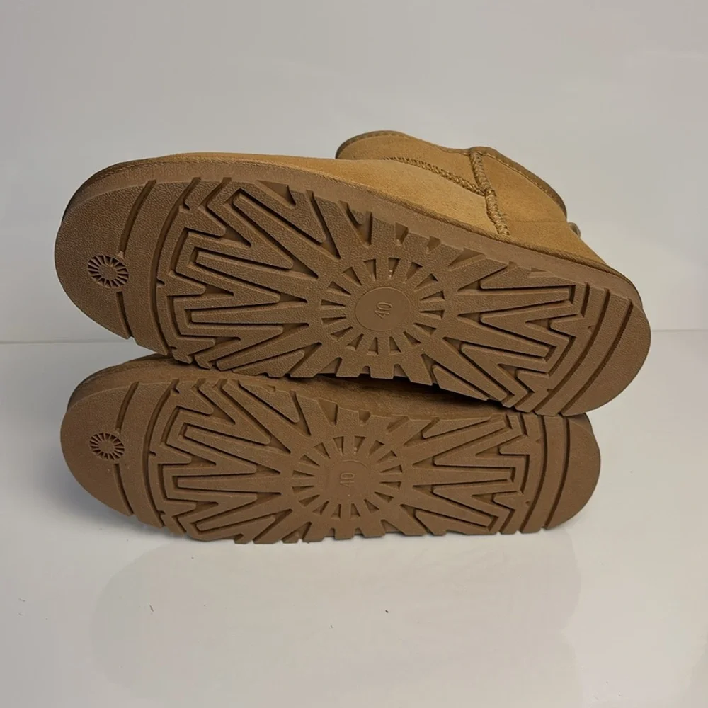 New Faux Suede Mini Boots Booties Tan Slippers Faux Fur Lined Women's Size 9.5 - Picture 5 of 8